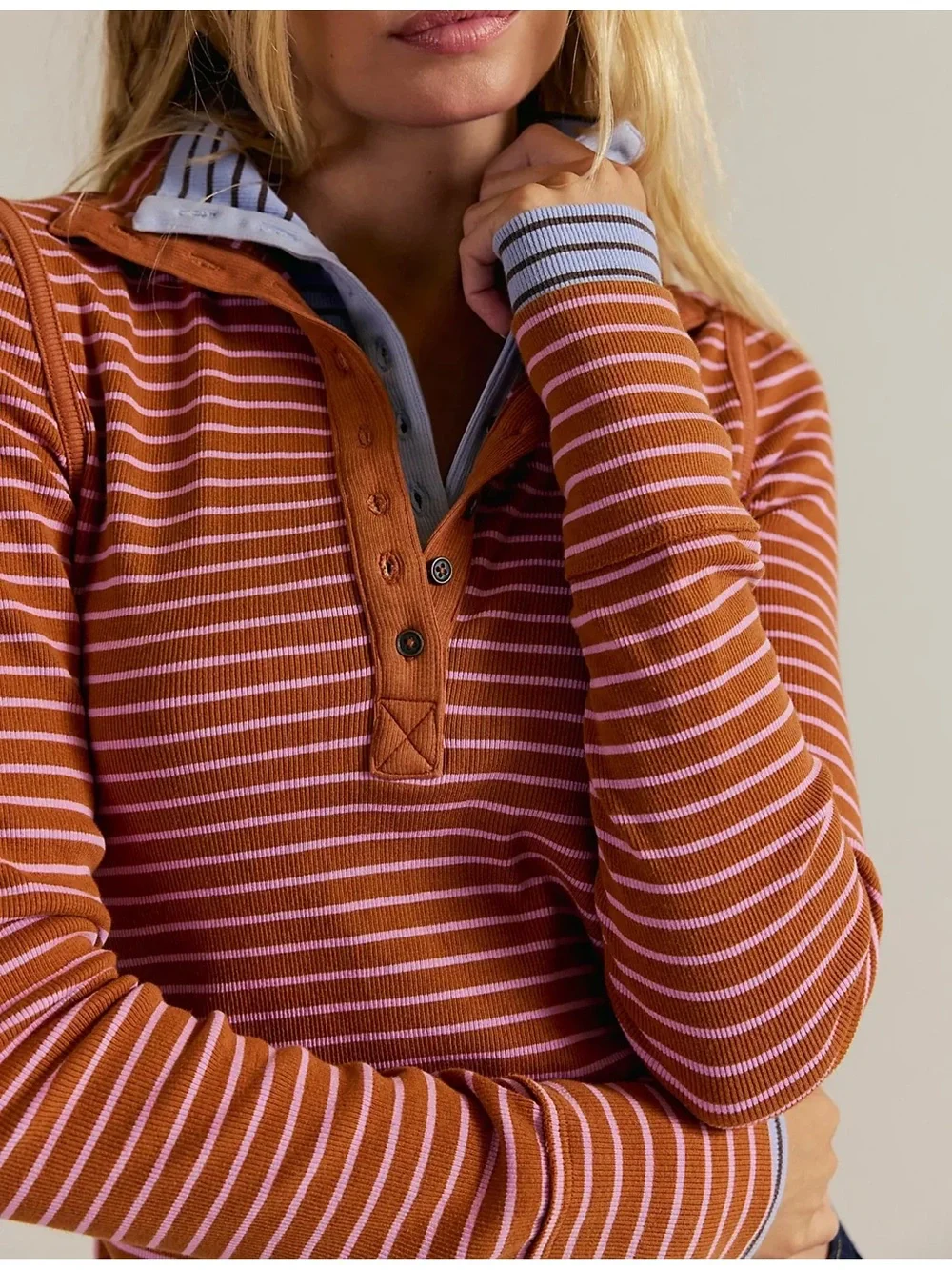 FREE PEOPLE Lake Striped Henley L